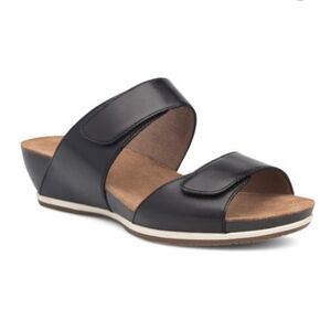 Dansko Vienna Leather Slide Sandal, Adjustable, Black, LIKE NEW, Euro‎ 38,US 7.5
